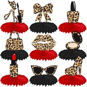 lot 18109 image: Cheetah Print Honeycomb Centerpieces Leopard Print Heel Birthday Party Decorations 12Pcs Cheetah Theme Bachelorette Table Centerpieces Makeup Cosmetics Decor for Animals Print Party Supplies