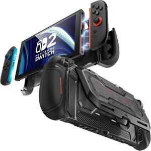 lot 18112 image: Mumba Dockable for Nintendo Switch 2 Case with Flip Stand, Titan Ergonomic Switch 2 Grip Protective Cover Holds 5 Game Cards & 2 TF Cards TPU Accessories and Quick-Release Joy-Con Design(Black)