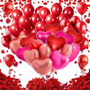 lot 18113 image: Red Latex Balloons,Red and Rose Red and Rose Glod Heart-Shaped Aluminum Foil Balloon,Red Fake Petals for Valentines Wedding Bridal Shower Anniversary Engagement Party Supplies Decorations