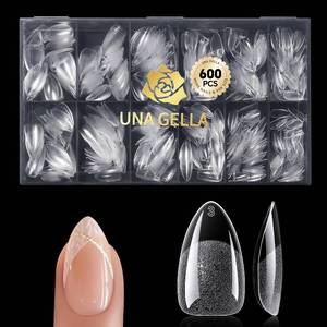 lot 18116 image: UNA GELLA Short Almond Gel Nail Tips, 600 Pcs Pre-Filed Short Nail Tips Almond Shape Half Matte Press On Nails 12 Sizes Full Cover Clear Fake Nails for Extension Home DIY Salon with Box