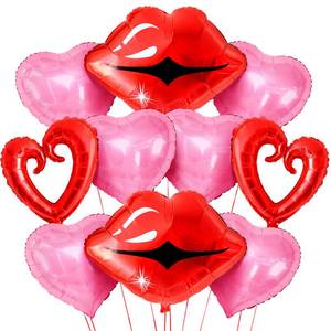 lot 18131 image: KatchOn, Red and Pink Heart Shaped Balloons - 22 Inch, Pack of 10  Lips Balloons and Heart Balloons, Valentines Day Decorations  Heart Foil Balloon for Galentines Day Decorations  Valentines D�cor