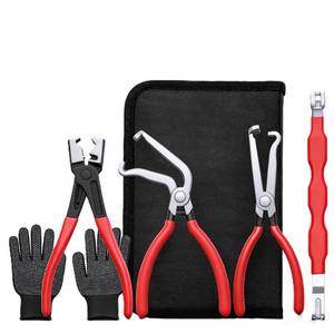 lot 18132 image: Zeusora 5-Pcs Kit Electrical Disconnect Pliers Set wGloves - Auto Connector Tool for Fuel Line, Wiring, Sensors & Coils  Quick-Release Car Truck Repair (Red)