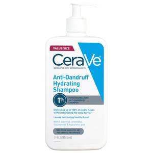lot 18133 image: CeraVe Hydrating Anti Dandruff Shampoo, 1% Pyrithione Zinc Dandruff Treatment With Ceramides, Niacinamide & Hyaluronic Acid, Helps Eliminate Flakes & Provides Itchy Scalp Relief, Sulfate Free, 19 Oz