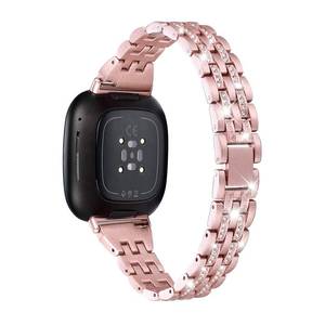 lot 18134 image: Mtozon Bling Bands Compatible with Fitbit Versa 4Sense 2Versa 3Sense, Women Dressy Slim Bracelet Metal Replacement Wristbands, Rose Gold