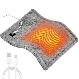 lot 18139 image: USB Heating Pad, 5V 3A Fast Heating with 3 Heat Settings & Auto Off, Travel Heating Pad for Neck, Shoulder, Back,Knee & Period Cramps. 12x16 Fleece Heated Pad with USB-A to USB-C Cable, Grey