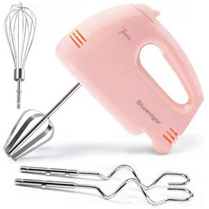 lot 18144 image: Handmixer Electric Handheld - 7 Speed Portable Kitchen Mixer Electric with 5 Stainless Steel Accessories Whisk, Food Beater for Whipping Mixing Cookies Cakes Eggs, Pink