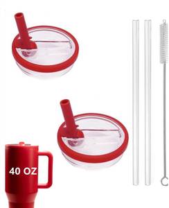 lot 18164 image: 2 Pack 40 oz Tumbler Flip Straw Lid Replacement fit for HydroJug, Spill Proof Splash Resistant Tumbler Lids,Reusable Leak Proof Tumbler Cover for Cup Accessories (Red)