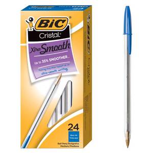 lot 18165 image: BIC Cristal Xtra Smooth Blue Ballpoint Pens, Medium Point (1.0mm), 24-Count Pack, Extra Smooth and Reliable Ballpoint Pens