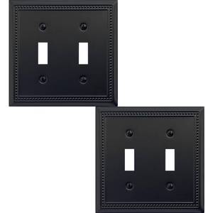 lot 18172 image: OKAWYC Double Toggle Light Switch Cover Belaire Beaded Metal Wall Plate, 2-Pack Black 2 Gang, for Light Switch Cover Decorative Wallplate, Durable