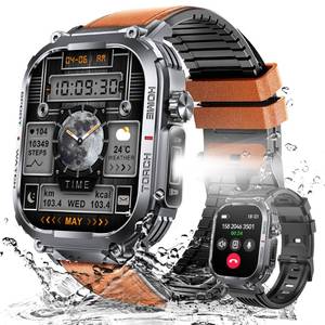 lot 18185 image: Bassizo Military Smart Watch for Men 3ATM Waterproof with CallLED Flashlight 2.02 HD Big Screen Rugged Tactical Smartwatch with Compass Fitness Tracker with HRSPO2Sleep Monitor for iPhone Android
