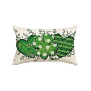 lot 18209 image: AVOIN colorlife St Patricks Day Lucky Clover Heart Eucalyptus Leaves Throw Pillow Cover, 12 x 20 Inch Shamrock Cushion Case Decoration for Sofa Couch