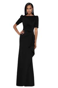 lot 18218 image: Xscape Womens 34 Sleeve Long Scuba Dress with Side Ruching, Black, 10
