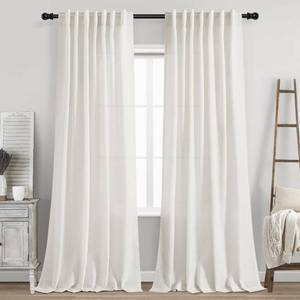 lot 18224 image: Nanspring Beige White Linen Curtains 84 Inch Length 2 Panels Set for Living Room Rod Pocket Back Tab Light Filtering Window Drapes for Bedroom Dining Room Protect Privacy Home Decor