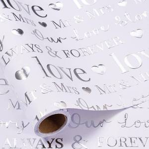 lot 18231 image: RUSPEPA Wedding Wrapping Paper, Mini Roll, Silvery Gold Foil LOVE Design, Perfect for Wedding, Bridal Shower, Anniversary, Engagement, 17 Inches x 16.5 Feet