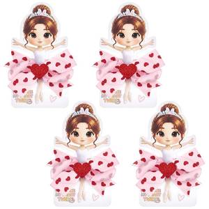 lot 18236 image: Valentines Heart Hair Bow Clips for Girls - 4 Pack Ballerina Cards with Pink Bow Clips Featuring Red Heart Accents, Valentines Hair Accessories Gift