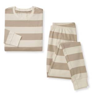 lot 18240 image: Burts Bees Baby Womens Organic Cotton Pajamas, Mommy & Me Rugby Stripe PJ Set, Oat Stripes, Womens XS - XXL