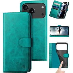 lot 18243 image: DuckSky Compatible with iPhone 17 Pro Max 6.9 Genuine Leather Wallet case��RFID Blocking����4 Credit Card Holder����Real Leather�� Flip Phone case Cover Women Men for Apple 17 Pro Max case Blue Green