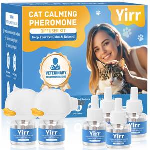 lot 18244 image: Yirr Cat Calming Diffuser, 6 in 1 Kitten Pheromones Calming Diffuser, Multicat Calming Diffuser, Relaxing Pheromone for Cat Relief Stress Anxiety Fighting Scratching, 2 Diffuser 4 Refill(48ml)