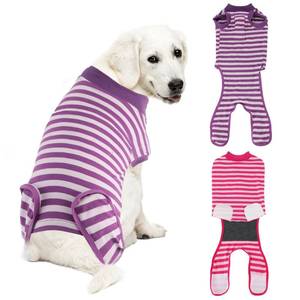 lot 18251 image: QUEARN 2 Packs Breathable Cotton Dog Recovery Suit for After Neuter Spay Abdominal Wounds Protector, Professional Anti-Licking Onesies for Male Female Pets Surgery Bandages, XL Purple & Pink Stripes