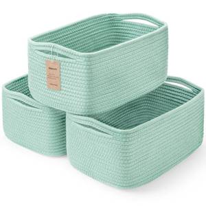 lot 19773 image: Maxuni 3-Pack Storage Baskets for Organizing  Woven Shelf Toy Basket  Rope Baskets for Gifts Empty  Closet Organizer Bins with Handles  Cube Decorative Box  13.7�7.1�6.7��  Light Green