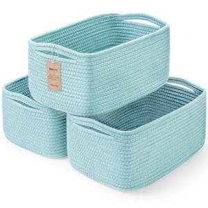 lot 19775 image: Maxuni 3-Pack Storage Baskets for Organizing  Woven Shelf Toy Basket  Rope Baskets for Gifts Empty  Closet Organizer Bins with Handles  Cube Decorative Box  13.7�7.1�6.7��  Light Blue