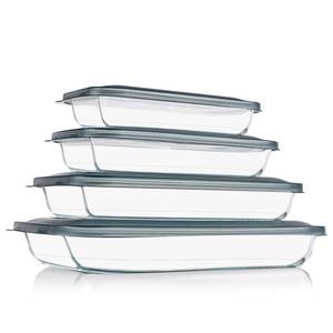 lot 19791 image: KOMUEE 6 Pieces Glass Baking Dish with Lids Rectangular Glass Baking Pan Bakeware Set with Lids, Baking Pans for Lasagna, Leftovers, Cooking, Kitchen, Fridge-to-Oven, Gray (3 baking pans)
