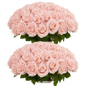 lot 19792 image: IUKnot 50pcs Blush Roses Artificial Flowers Bulk,Fake Roses Silk Flower with Stems Realistic Flowers for Wedding Centerpiece Home Party Decor
