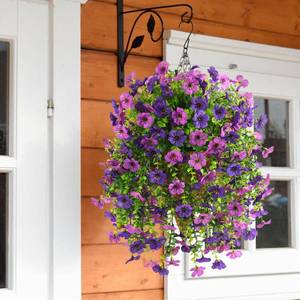 lot 19794 image: INQCMY Artificial Hanging Flowers with Basket for Spring Outdoor Decoration 3 Bunches of Silk Daisy Flower Uv Resistant for Garden Porch Patio Balcony Yard Decor (Purple1)