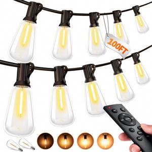lot 19795 image: Outdoor String LED Patio Lights - 100Ft 30M Outside Waterproof Light with Remote Dimmable ST38 Shatterproof Bulb Connectable Hanging Outdoor Electric Lighting for Backyard Yard Gazebo Porch Party