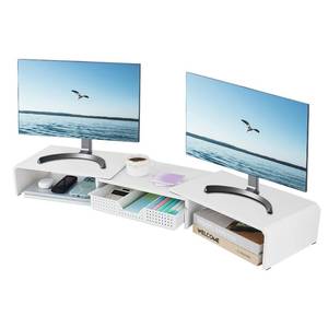 lot 19796 image: LEKETREE Dual Monitor Stand Riser with Drawer, Desk Organizer and Accessories, Metal Laptop Stand for Desk, Workspace Desktop Stand for Computer, Laptop, TV and More (White)