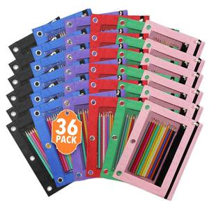 lot 19805 image: ASBEFORE 36Pcs Pencil Pouch for 3 Ring Binder - Pen Case 3 Hole Pencil Pouch Zipper Bag Holder Bulk Accessories Clear Window Aesthetic Organizer Pockets