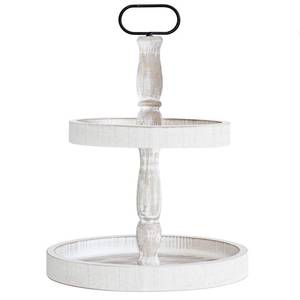 lot 19818 image: Decorative Tray - Two Tiered Tray Cupcake Stand Farmhouse Rustic 2 Tiered Serving Tray for Home and Kitchen Decor, Party, Weddings-Holiday Decoration Customizable Display Options(White)