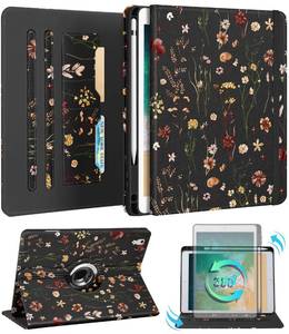 lot 20427 image: Kidcube for iPad 5th Generation Case 2017Air 1st 2013Pro 9.7 Inch Case 2016 - Women Girls Kids Cute Rotating Stand Folio Cover with Pencil Holder & Card Slot Girly Flowers Floral Unique Design Cover