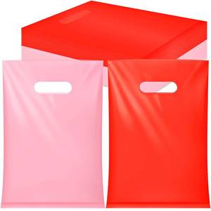 lot 20428 image: Kolldenn 50 Pieces Valentines Day Gift Bags Bulk Pink Plastic Gift Bags with Handle Goodie Candy Bags Holiday Treat Bags for Valentines Day Party Favor Supplies(7.9 x 11.8 Inch)