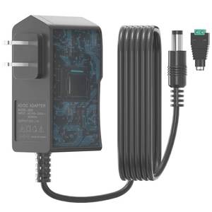 lot 20431 image: 12V 1A Power Supply Adapter, 12W Replacement Charger with 1 Green Terminal Connector for LED Strip Light, Security Camera, Digital Photo Frame and More, 3.2Ft Power Cord