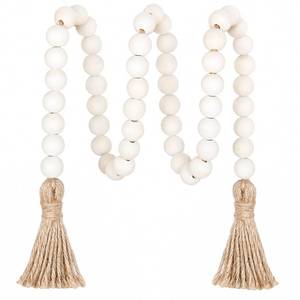 lot 20433 image: Meplait 39in Wood Bead Garland Farmhouse with Tassels,Versatile Prayer Beads Boho Chic Wall Hanging Home Decor(Natural)