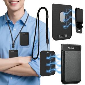 lot 20435 image: 3-in-1 Kit for Plaud Note AIPro AI Recorder with NeckWristClip, Attaches via Steel Plates to Magnetic Case. Secure Drop-Proof Carry. (Black, Plaud Note AIPro AI Recorder)