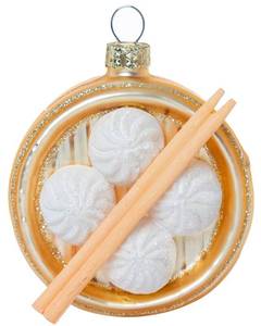 lot 20438 image: Set of 2 Blown Glass Chinese Soup Dumpling Ornament, Glass Dumpling Christmas Ornament, Xiao Long Bao Ornaments, Steamed Stuffed Buns Ornaments