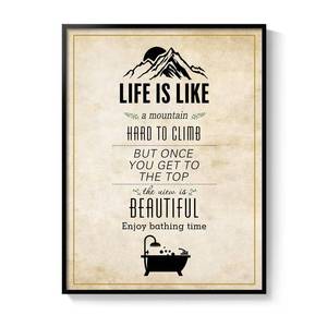 lot 20449 image: Framed Bathroom Wall Art Decor, Rustic Inspirational Canvas Painting Print Artwork for Modern Farmhouse, Neutral Black and White Bathtub Life Is Like a Mountain Poster Picture for Restroom Home Decor