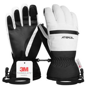 lot 20459 image: ATERCEL Waterproof Ski Gloves, Warm 3M Thinsulate Gloves, Touchscreen, Ideal for Men and Women in Skiing, Snowboarding, Snowmobiling, Hiking and Other Winter Outdoor Activity(White, M)