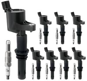 lot 3310 image: Set of 8 Ignition Coil Packs & Spark Plugs Compatible with 5.4L V8 2004-2008 Ford Expedition F150 F250 F350 Super Duty, Lincoln Mark LT Navigator Replace DG511 FD508 C1541 SP546 (Straight Black Boot)