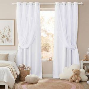 lot 3312 image: PONY DANCE Living Room Curtains 84 Inch Length - Sheer Overlay Curtains, 52 inches Wide, Window Treatment Panels, Cortinas De Sala Elegantes (Winter White, Set of 2, with Extra Tie-Backs)