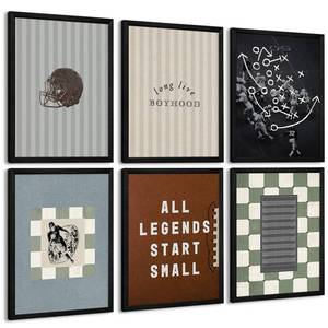 lot 3315 image: Vintage Football Nursery Wall Art Boys Room Sports Canvas Wall Decor Vintage Football Pictures Prints Boy Sports Posters Nursery Artwork Painting for Kids Toddler Bedroom 8x10 Inch Framed Set of 6