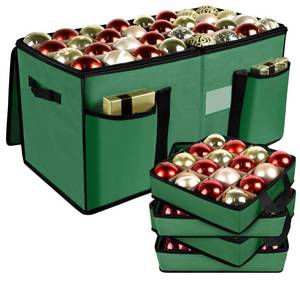lot 3320 image: Christmas Ornament Storage Box with Dividers, Christmas Balls Storage Containers with Zipper & 8 Removable Trays, Holds Up to 128 Balls - 600D Oxford Christmas Decoration Storage Organizer (Green)
