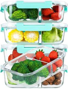 lot 3330 image: 5-Pack,36 OzGlass Meal Prep Containers 2 Compartments Portion Control with Upgraded Snap Locking Lids Glass Food Storage Containers, Microwave, Oven, Freezer and Dishwasher (4.5 Cups, Green)