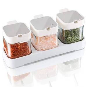 lot 4022 image: Mlici 8.6 oz Condiments Container Seasoning Jars, Kitchen Spicy Jars with Lids and Spoons, Tea Coffee Sugar Canisters Glass Spice Box, Set of 3, Containers, White