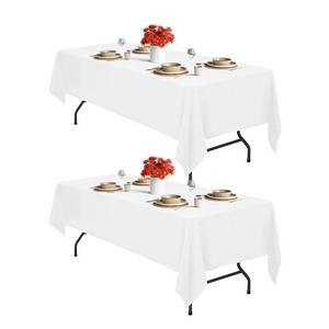 lot 4026 image: IVAPUPU 2PCS White Table Cloth for Rectangle Table - 60 x 102 Inch Tablecloths Rectangular Cloths Waterproof Washable Wrinkle Resistant for 6 FT Tables Wedding Cocktail Party