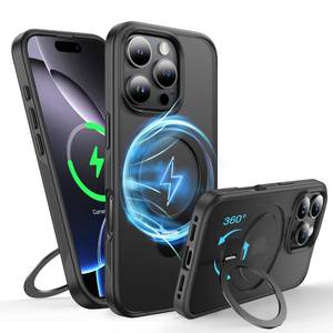 lot 4043 image: FNDMIL 360°Rotatable Magnetic Ring for iPhone 16 Pro Max Case Compatible with MagSafeNon-Slip Texture EdgeBuilt-in KickstandMilitary Shockproof Translucent Matte Soft Silicone Bumper Slim,Black