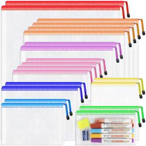 lot 4074 image: Smarpau 20pcs Mesh Zipper Pouch, 8 Sizes Plastic Zipper Pouches for Organizing, 8 Colors Waterproof Plastic Document Bags for Board Game Storage, Travel, Office Supplies