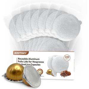 lot 4087 image: Reusable Vertuo Pods Kit for Nespresso, Reusable Vertuo Capsule for Nespresso with 100PC AL Foil Seals Lids, Refillable Coffee Pods for VertuoLine Compatible with VertuoPlus Espresso Machine